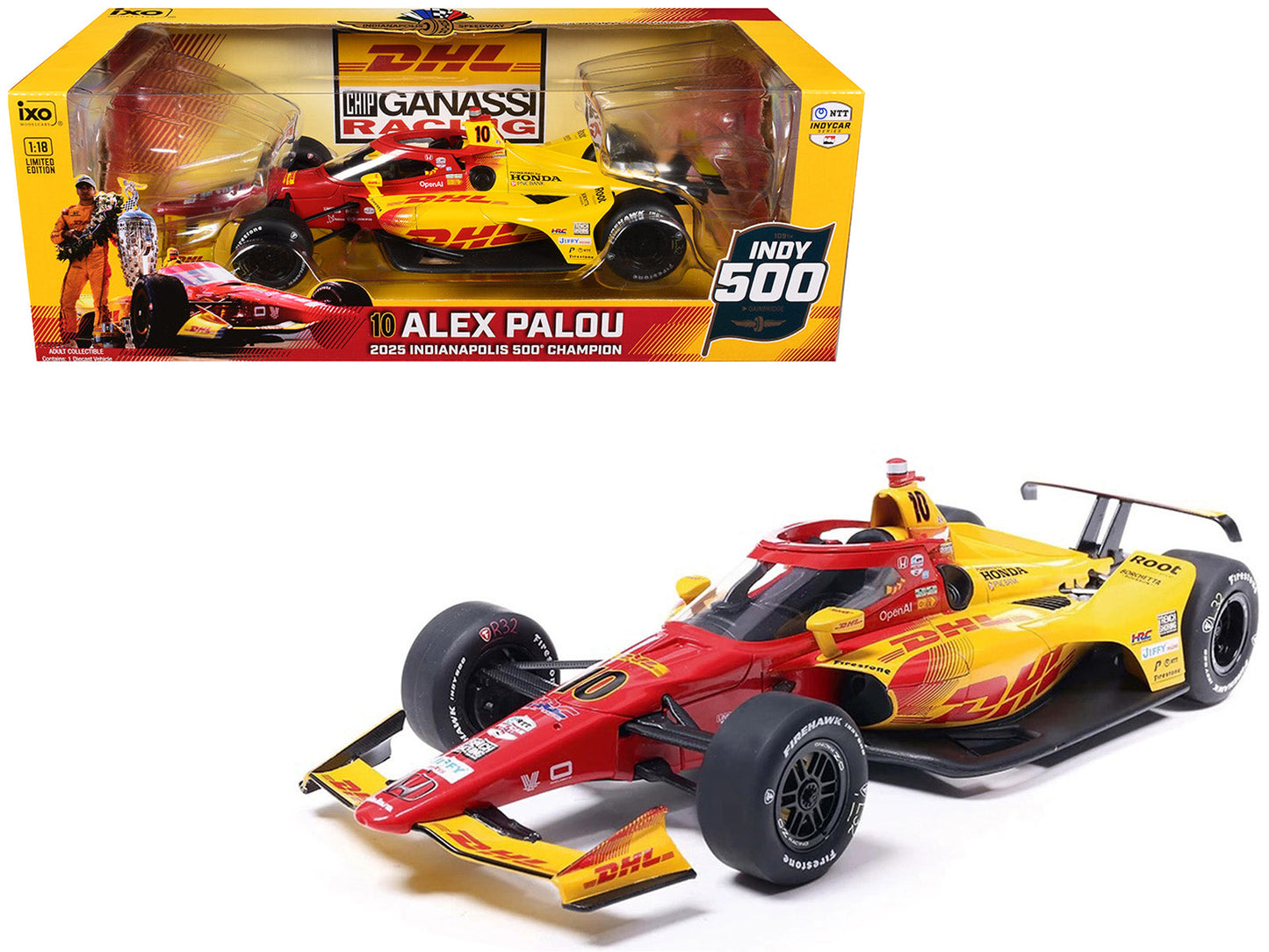 Dallara IndyCar #10 Alex Palou "DHL - Chip Ganassi Racing" Winner "Indianapolis 500" (2025) 1/18 Diecast Model Car