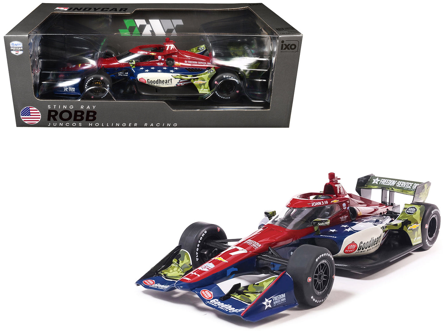 Dallara IndyCar #77 Sting Ray Robb "Goodheart Animal Health Center" Juncos Hollinger Racing (Road Course Configuration) "NTT IndyCar Series" (2026) 1/18 Diecast Model Car