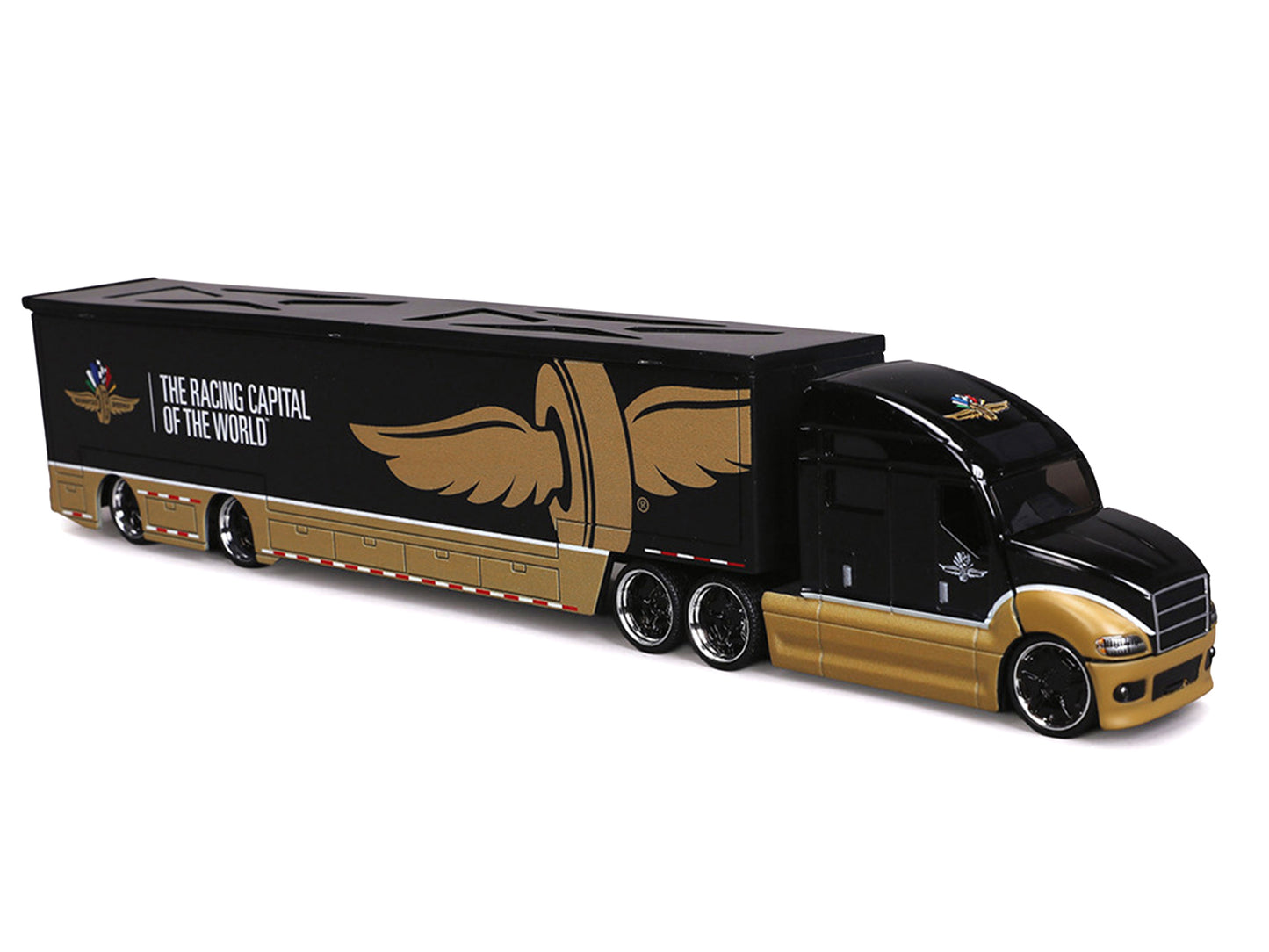 Indianapolis Motor Speedway Hauler Black and Gold 1/64 Diecast Model Car