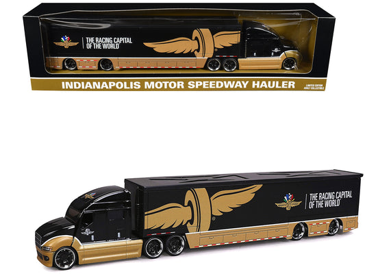 Indianapolis Motor Speedway Hauler Black and Gold 1/64 Diecast Model Car