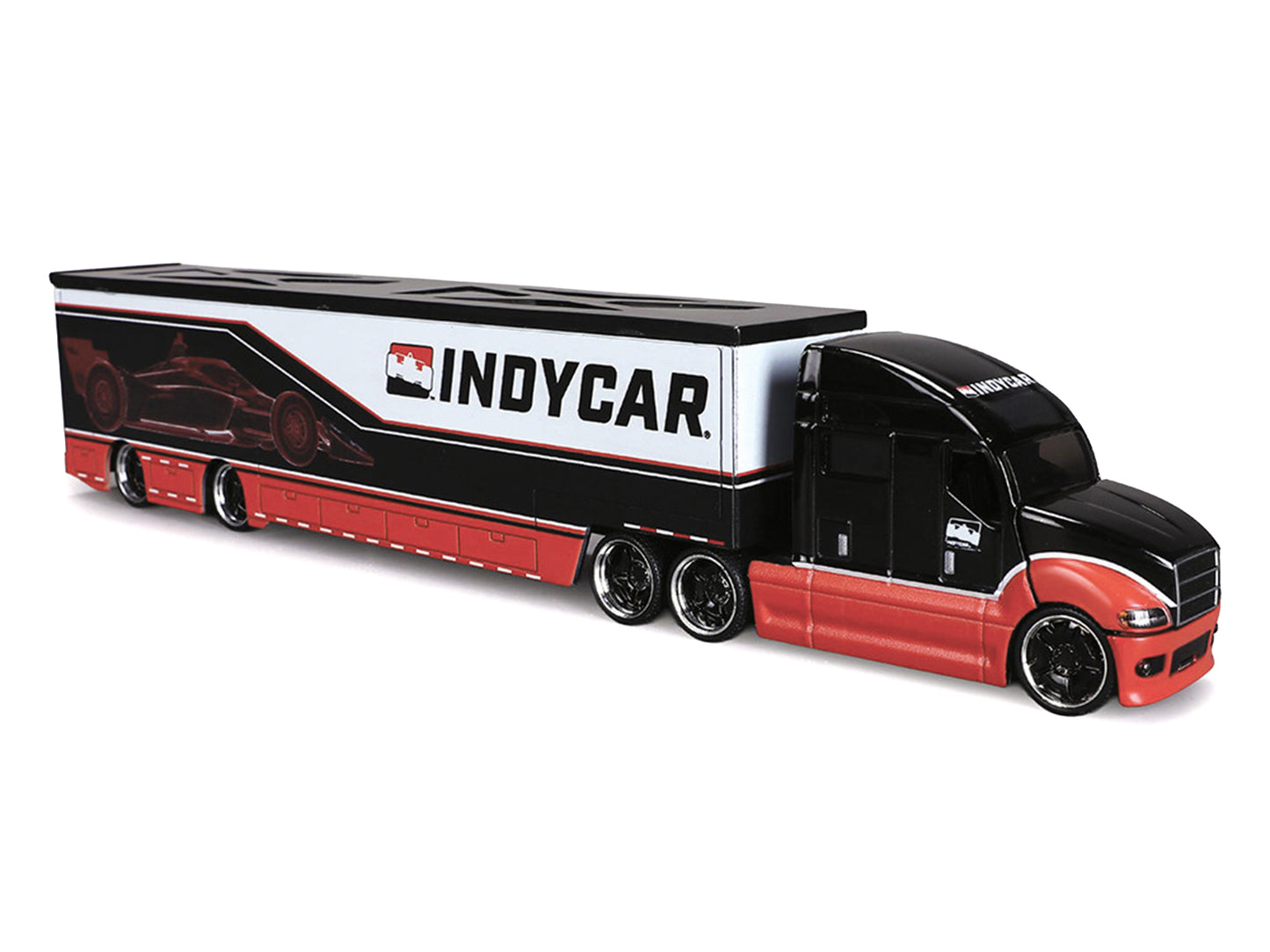 IndyCar Hauler Black and Red with Graphics 1/64 Diecast Model Car