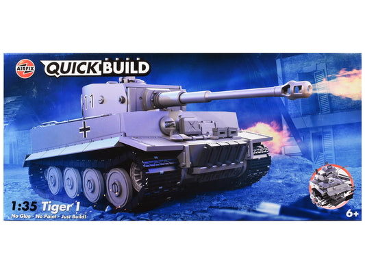 Skill 1 Model Kit Tiger I Tank "German Army" Snap Together Painted Plastic Model Tank Kit 1/35 Scale