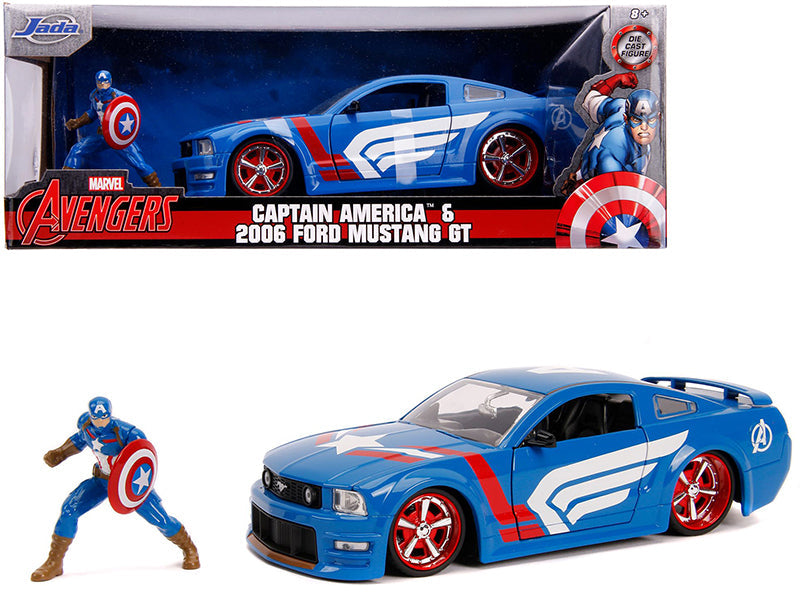 2006 Ford Mustang GT with Captain America Diecast Figurine "Avengers" "Marvel" Series 1/24 Diecast Model Car