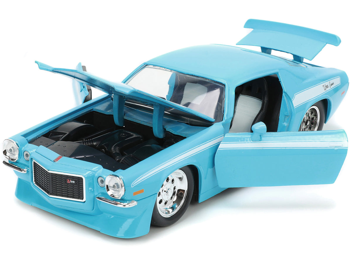 1971 Chevrolet Camaro Z/28 Light Blue with White Stripes "Bigtime Muscle" Series 1/24 Diecast Model Car