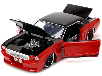 1965 Ford Mustang Custom Red and Black "Bigtime Muscle" Series 1/24 Diecast Model Car