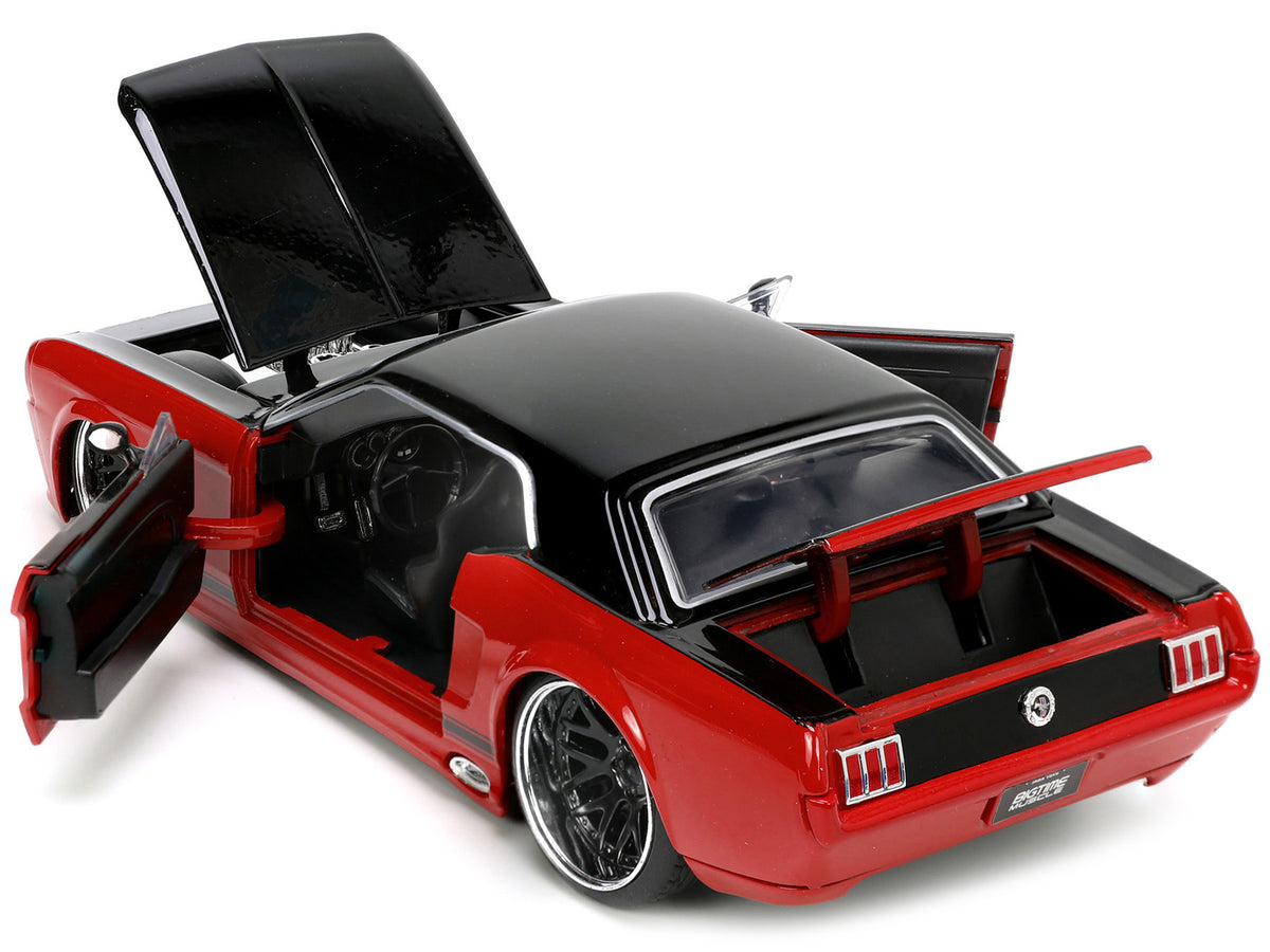 1965 Ford Mustang Custom Red and Black "Bigtime Muscle" Series 1/24 Diecast Model Car