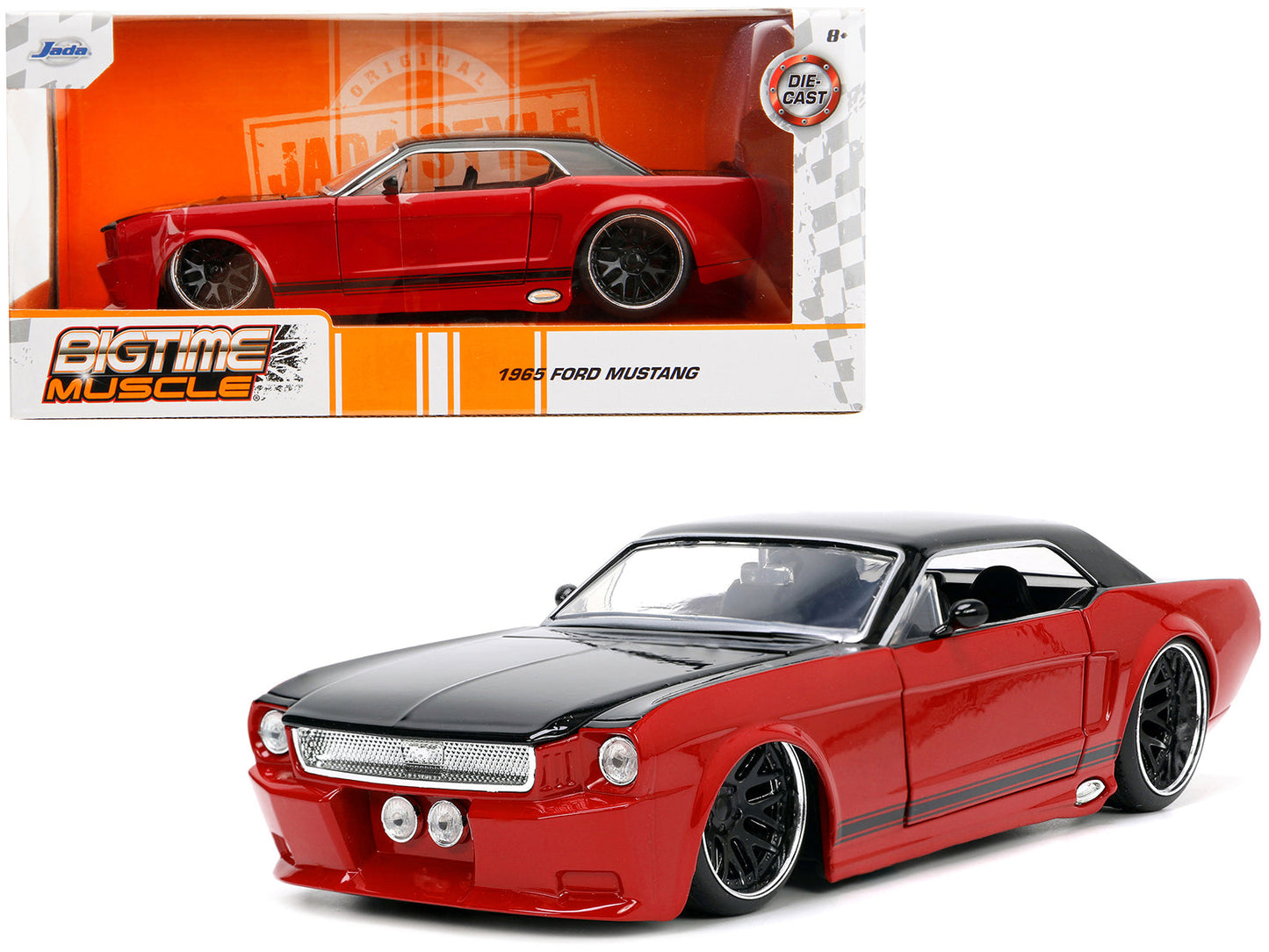 1965 Ford Mustang Custom Red and Black "Bigtime Muscle" Series 1/24 Diecast Model Car