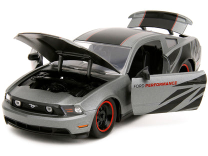 2010 Ford Mustang GT Matt Gray Metallic with Black Graphics and Stripes "Ford Performance" "Bigtime Muscle" Series 1/24 Diecast Model Car