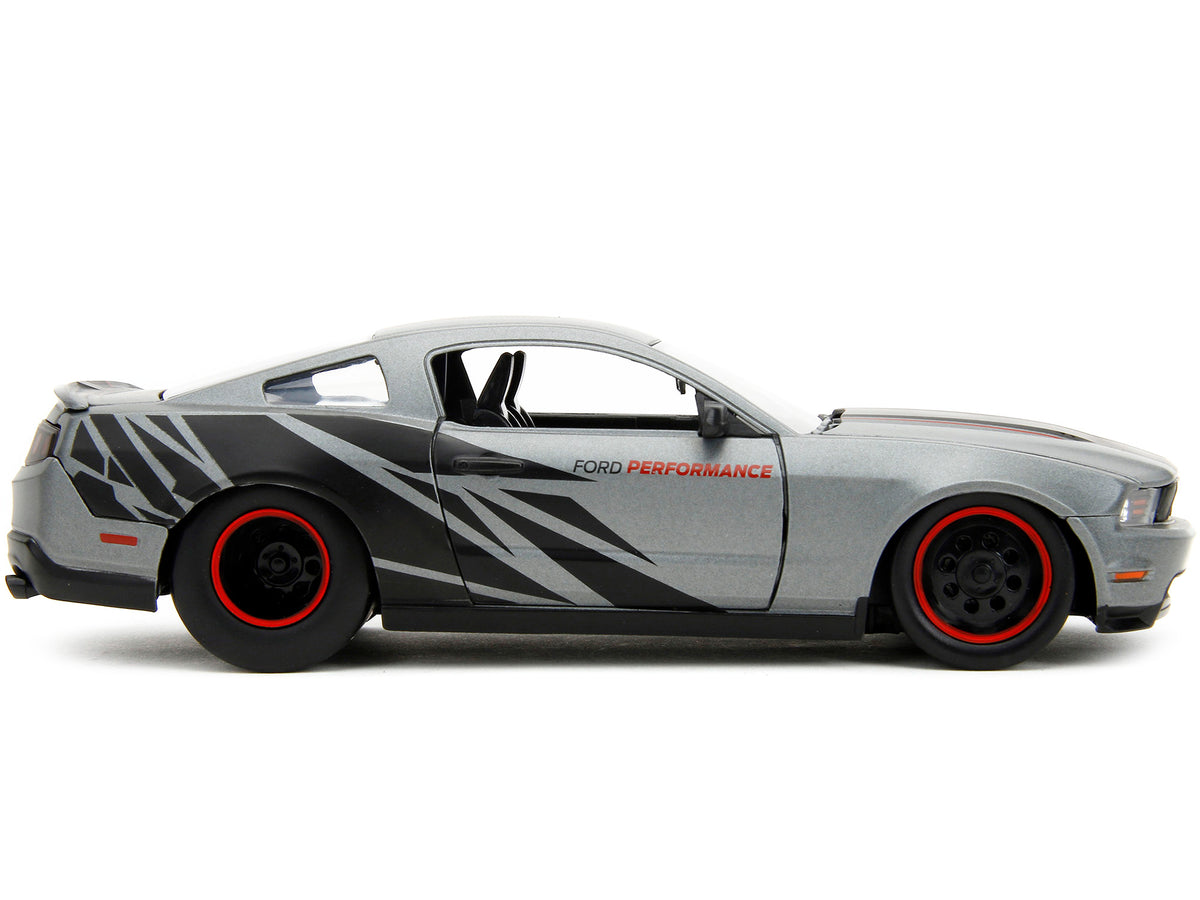 2010 Ford Mustang GT Matt Gray Metallic with Black Graphics and Stripes "Ford Performance" "Bigtime Muscle" Series 1/24 Diecast Model Car