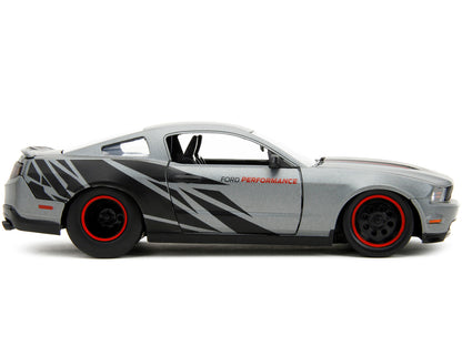 2010 Ford Mustang GT Matt Gray Metallic with Black Graphics and Stripes "Ford Performance" "Bigtime Muscle" Series 1/24 Diecast Model Car