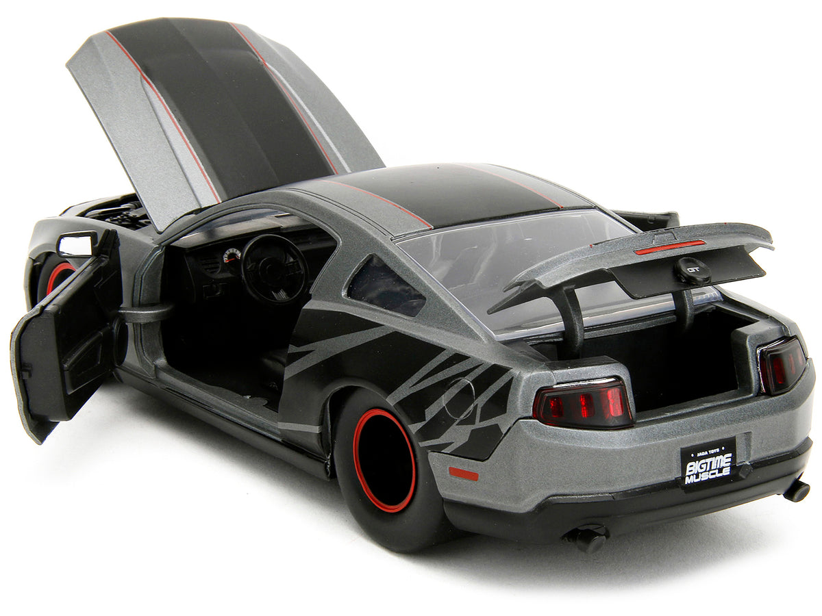 2010 Ford Mustang GT Matt Gray Metallic with Black Graphics and Stripes "Ford Performance" "Bigtime Muscle" Series 1/24 Diecast Model Car