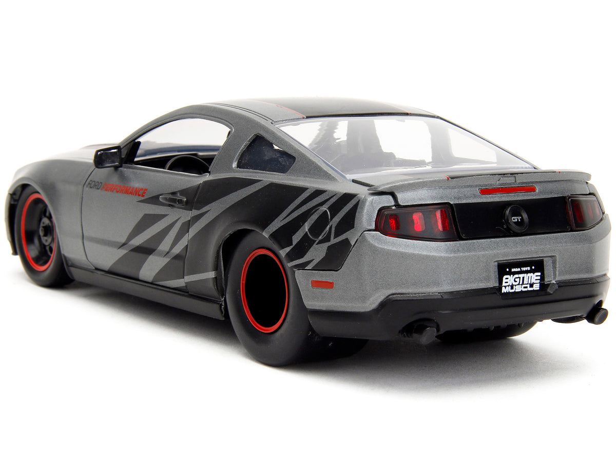 2010 Ford Mustang GT Matt Gray Metallic with Black Graphics and Stripes "Ford Performance" "Bigtime Muscle" Series 1/24 Diecast Model Car