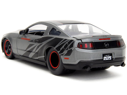 2010 Ford Mustang GT Matt Gray Metallic with Black Graphics and Stripes "Ford Performance" "Bigtime Muscle" Series 1/24 Diecast Model Car