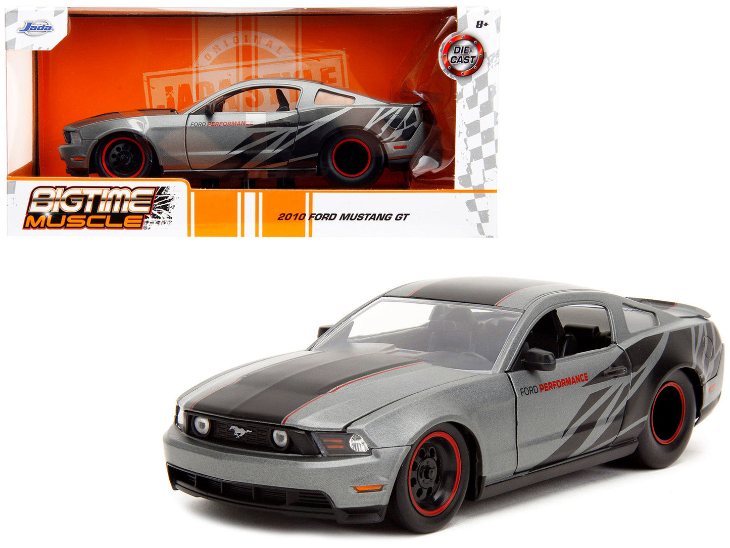 2010 Ford Mustang GT Matt Gray Metallic with Black Graphics and Stripes "Ford Performance" "Bigtime Muscle" Series 1/24 Diecast Model Car