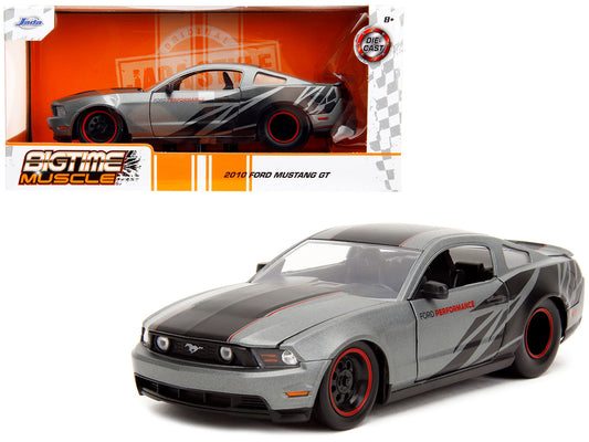 2010 Ford Mustang GT Matt Gray Metallic with Black Graphics and Stripes "Ford Performance" "Bigtime Muscle" Series 1/24 Diecast Model Car