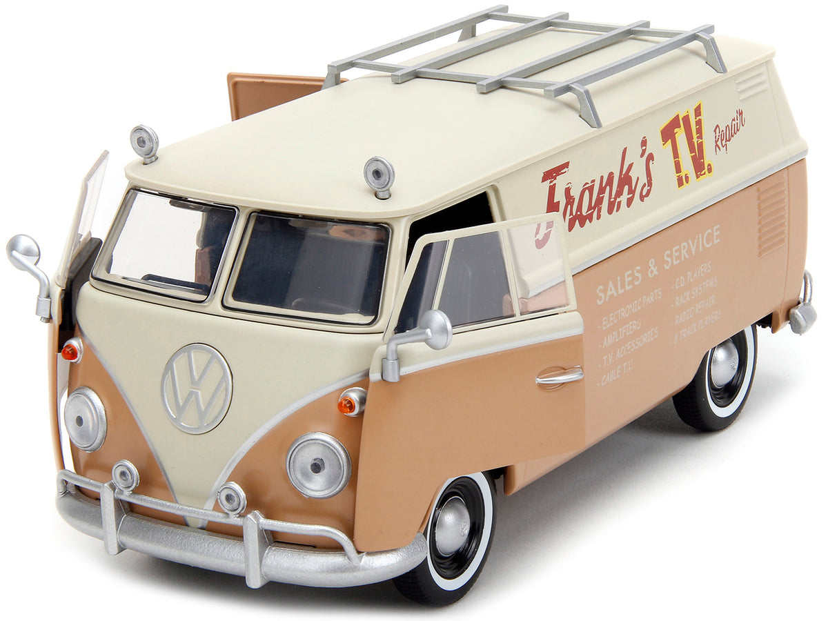 Volkswagen Bus "WheelJack" Tan and Beige "Frank's TV Repair" and Transformers Logo Diecast Statue "Transformers: Rise of the Beasts" (2023) Movie "Hollywood Rides" Series 1/24 Diecast Model Car