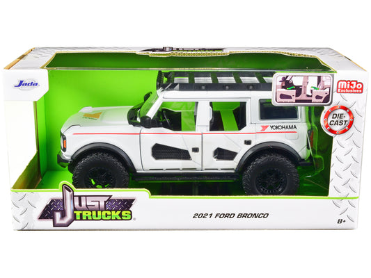 2021 Ford Bronco White with Red Stripes and Roof Rack "Yokohama Tires" "Just Trucks" Series 1/24 Diecast Model Car