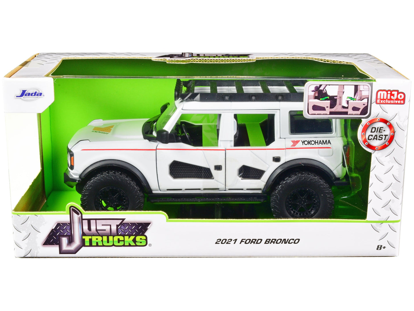 2021 Ford Bronco White with Red Stripes and Roof Rack "Yokohama Tires" "Just Trucks" Series 1/24 Diecast Model Car