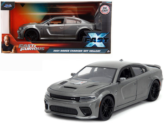 2021 Dodge Charger SRT Hellcat Gray Metallic "Fast X" (2023) Movie "Fast & Furious" Series 1/24 Diecast Model Car