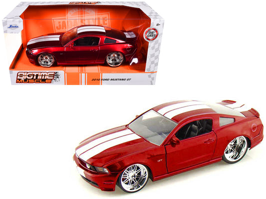 2010 Ford Mustang GT Red Metallic with White Stripes "Bigtime Muscle" Series 1/24 Diecast Model Car