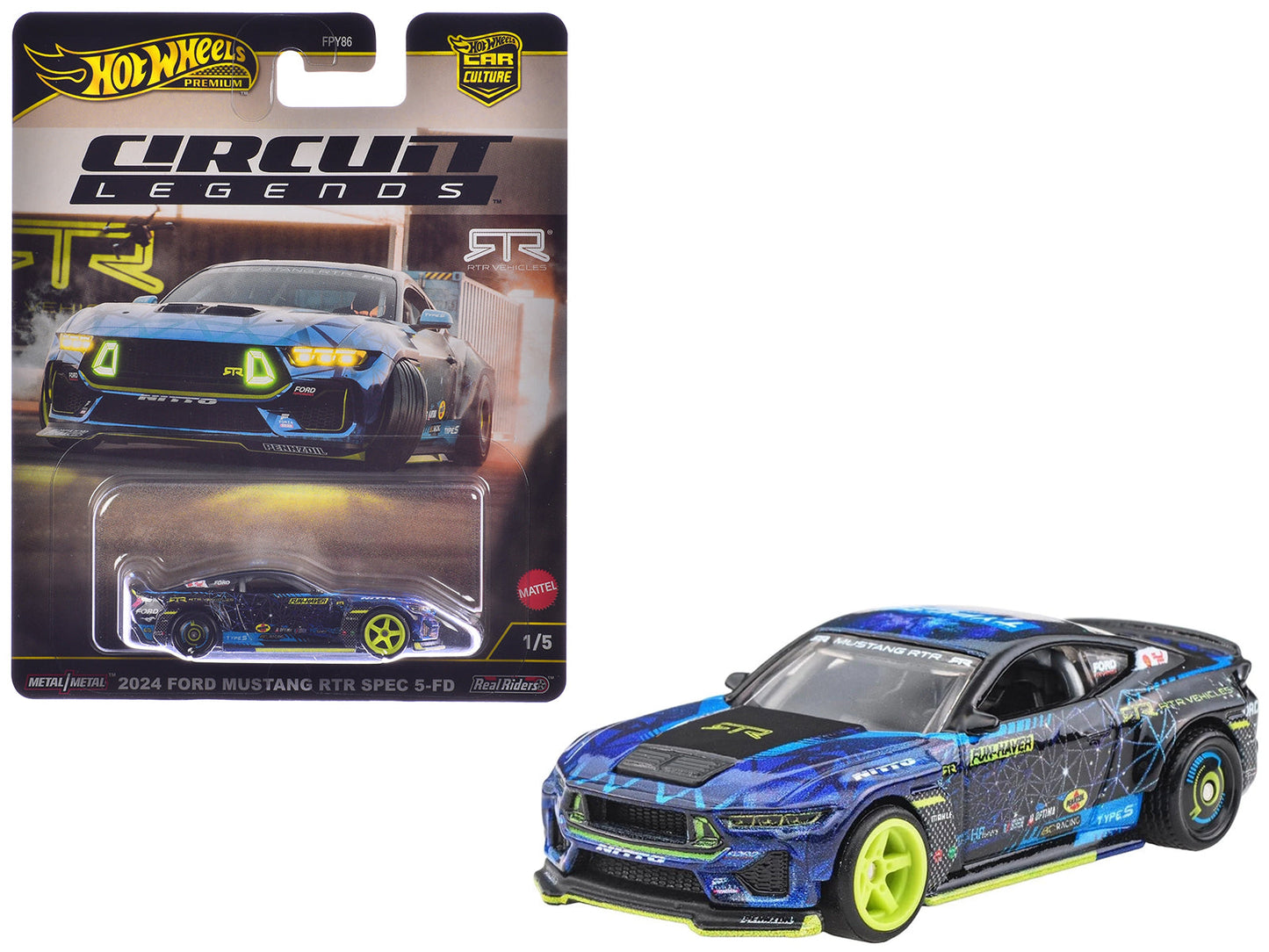 2024 Ford Mustang RTR Spec 5-FD Dark Blue with Graphics "Circuit Legends" Series Diecast Model Car
