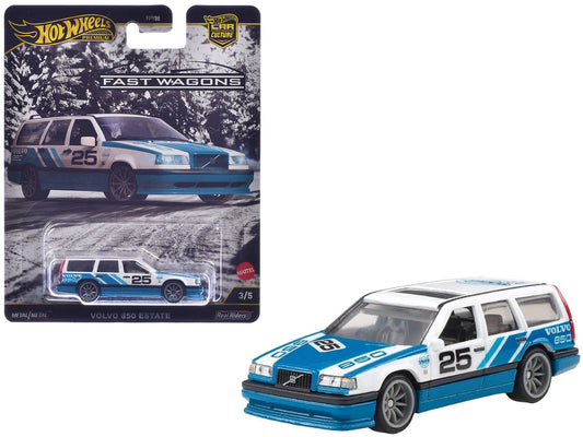 Volvo 850 Estate Wagon #25 Blue and White "Fast Wagons" Series Diecast Model Car