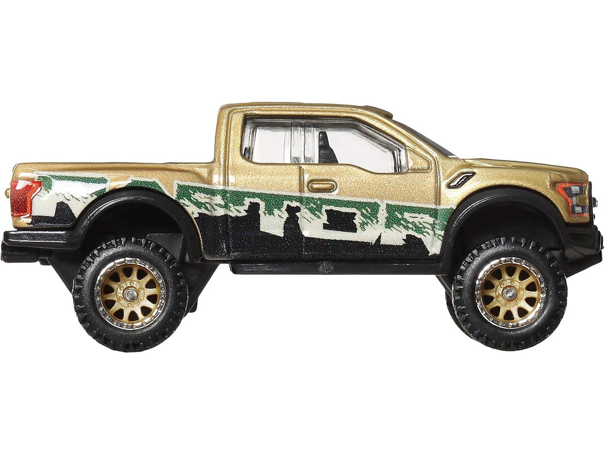 2017 Ford F-150 Raptor Pickup Truck Gold Metallic with Graphics "HW Off Road" Series Diecast Model Car
