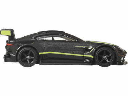 Aston Martin Vantage GTE Dark Gray Metallic with Lime Green Stripes "Euro Speed" Series Diecast Model Car