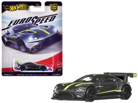 Aston Martin Vantage GTE Dark Gray Metallic with Lime Green Stripes "Euro Speed" Series Diecast Model Car