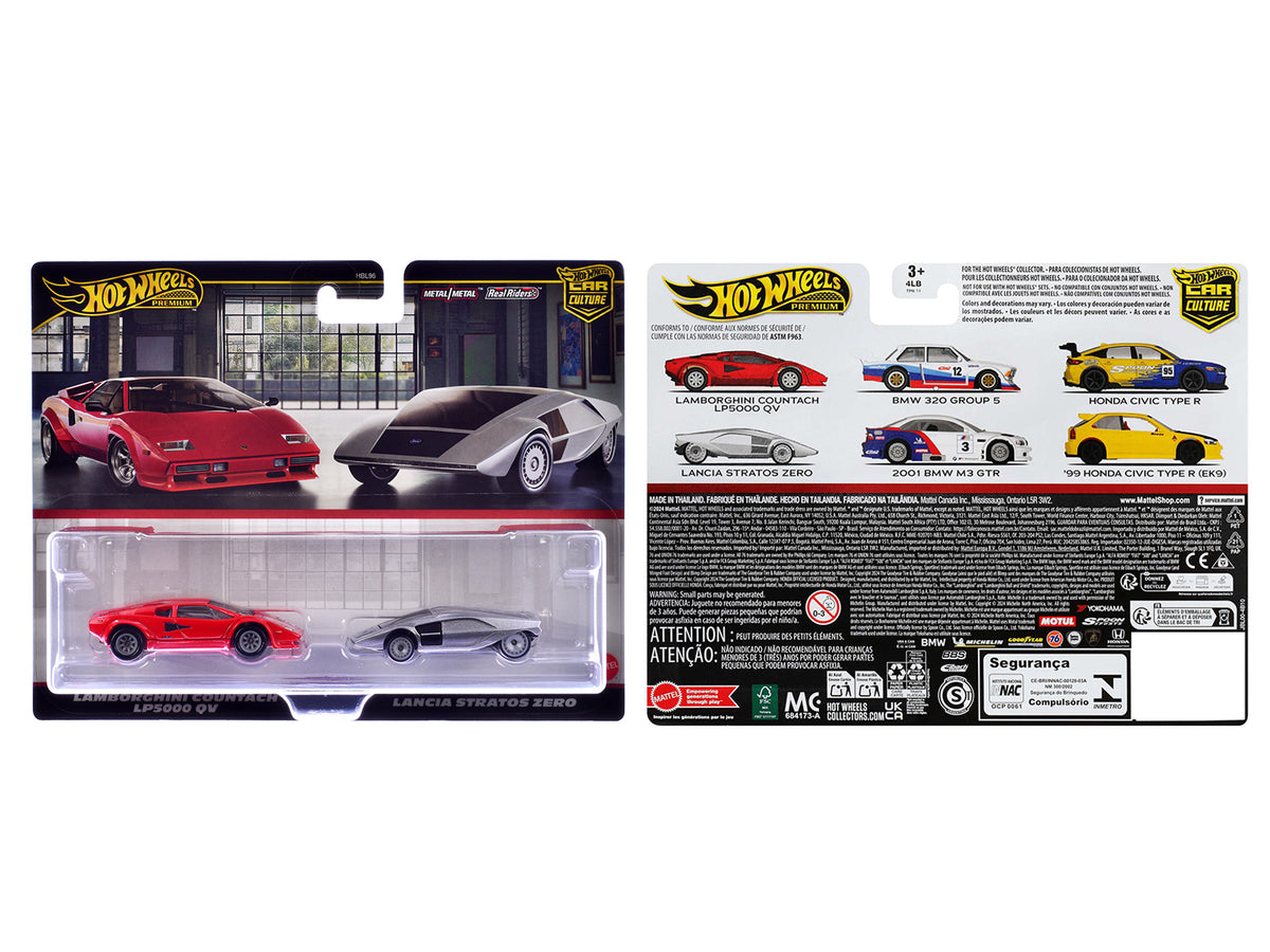 Lamborghini Countach LP5000 QV Red and Lancia Stratos Zero Gray Metallic "Car Culture" Set of 2 Cars Diecast Model Cars