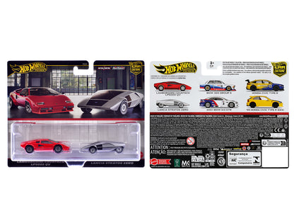 Lamborghini Countach LP5000 QV Red and Lancia Stratos Zero Gray Metallic "Car Culture" Set of 2 Cars Diecast Model Cars