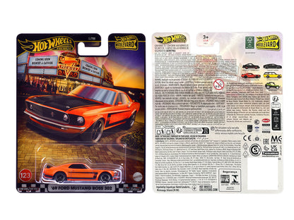 1969 Ford Mustang Boss 302 Orange with Black Stripes and Hood "Boulevard" Series Diecast Model Car