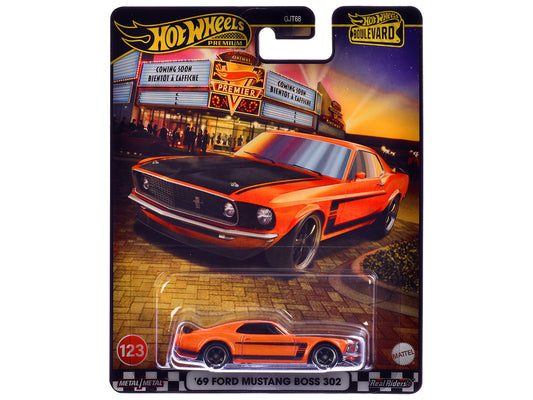 1969 Ford Mustang Boss 302 Orange with Black Stripes and Hood "Boulevard" Series Diecast Model Car