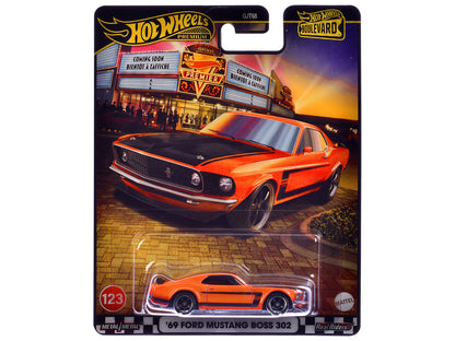 1969 Ford Mustang Boss 302 Orange with Black Stripes and Hood "Boulevard" Series Diecast Model Car