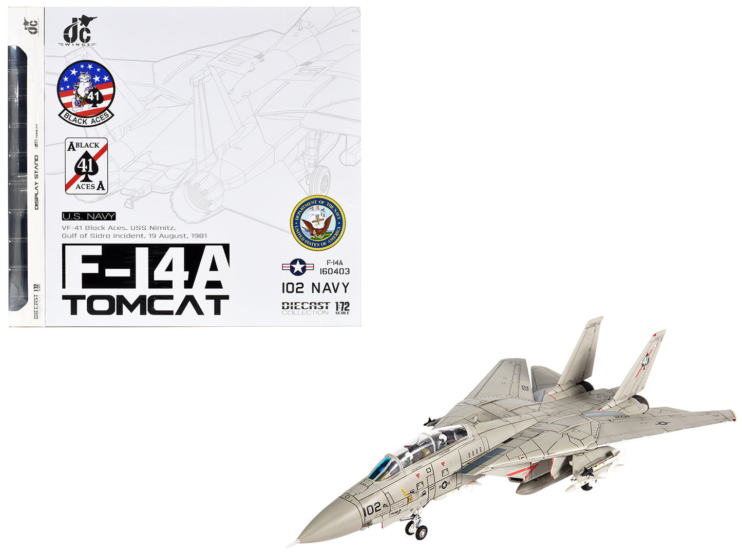 Grumman F-14A Tomcat Fighter Aircraft "VF-41 Black Aces USS Nimitz Gulf of Sidra" (1981) United States Navy 1/72 Diecast Model