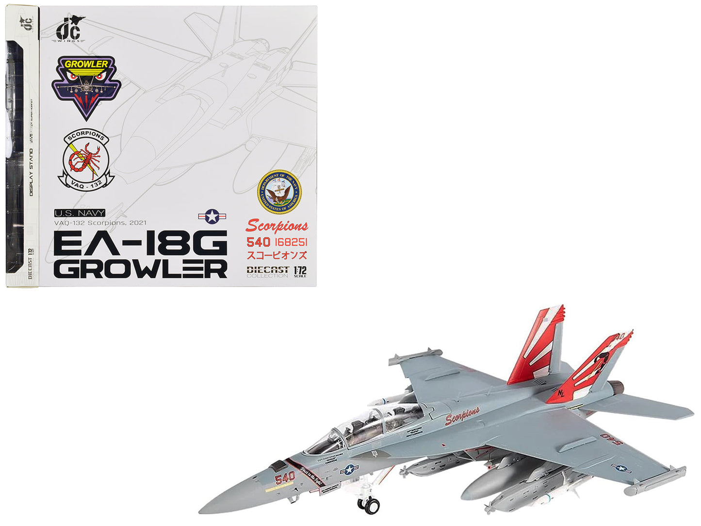 Boeing EA-18G Growler Aircraft "VAQ-132 Scorpions" United States Navy 1/72 Diecast Model