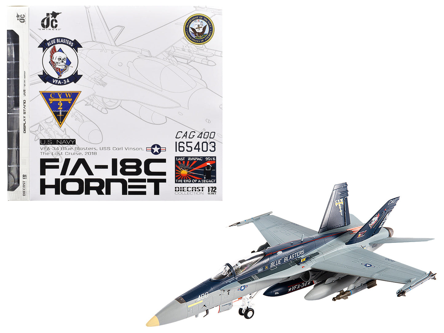 McDonnell Douglas F/A-18C Hornet Aircraft "VFA-34 Blue Blasters USS Carl Vinson Last Cruise" (2018) United States Navy 1/72 Diecast Model