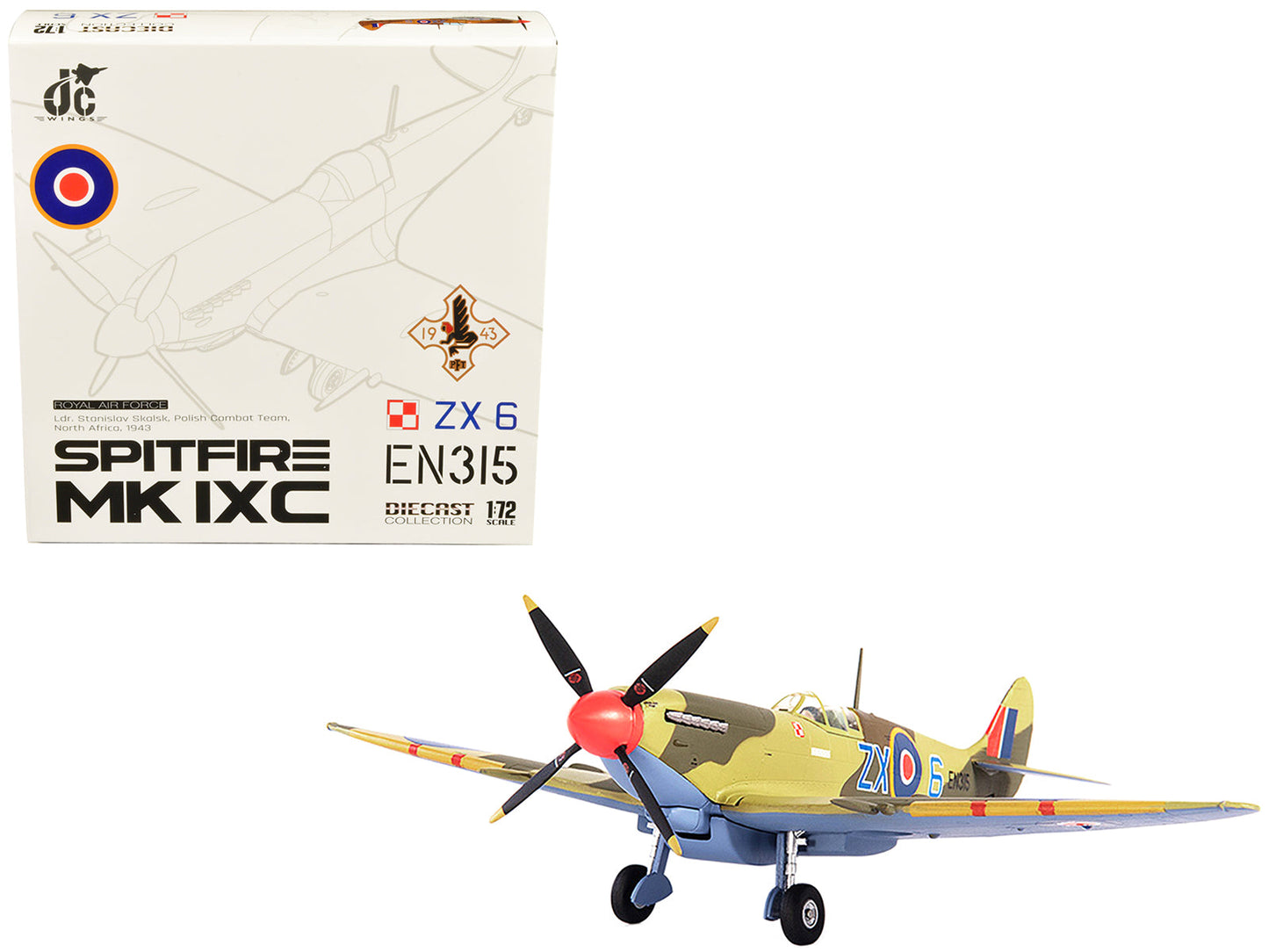 Supermarine Spitfire MK IXC Fighter Aircraft "Royal Air Force Ldr. Stanislav Skalsk Polish Combat Team North Africa" (1943) 1/72 Diecast Model