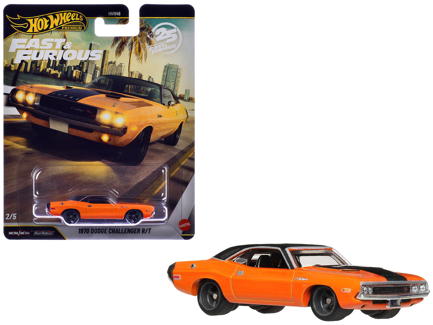 1970 Dodge Challenger R/T Orange with Black Hood and Top "2 Fast 2 Furious" (2003) Movie "Fast & Furious" Series Diecast Model Car