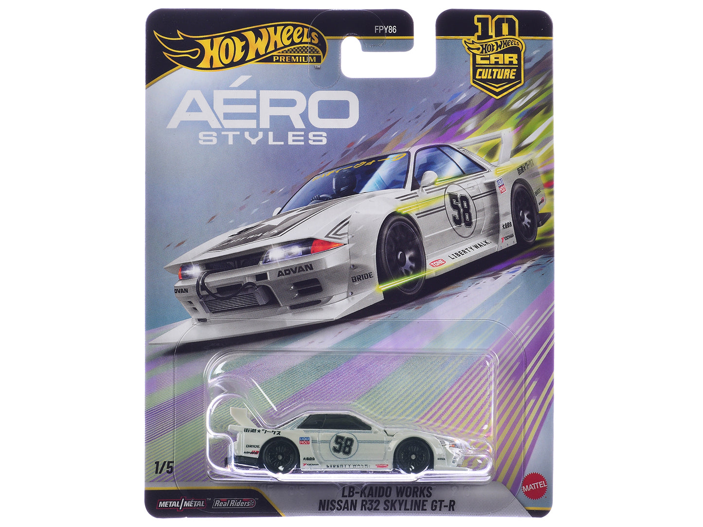 Nissan Skyline GT-R (R32) LB-Kaido Works RHD (Right Hand Drive) #58 White with Gray Stripes "Aero Styles" Series Diecast Model Car