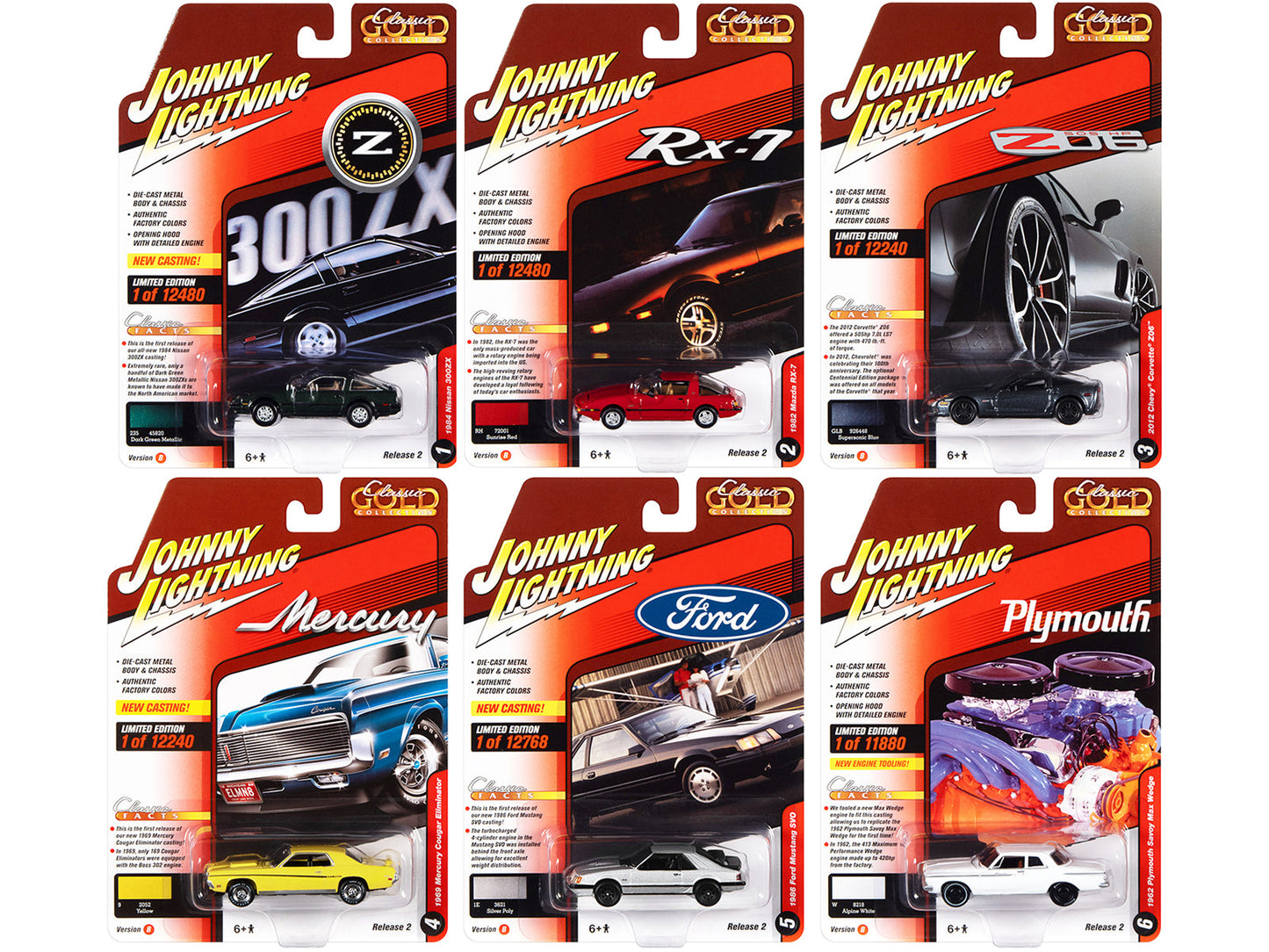 "Classic Gold Collection" 2022 Set B of 6 Cars Release 2 1/64 Diecast Model Cars