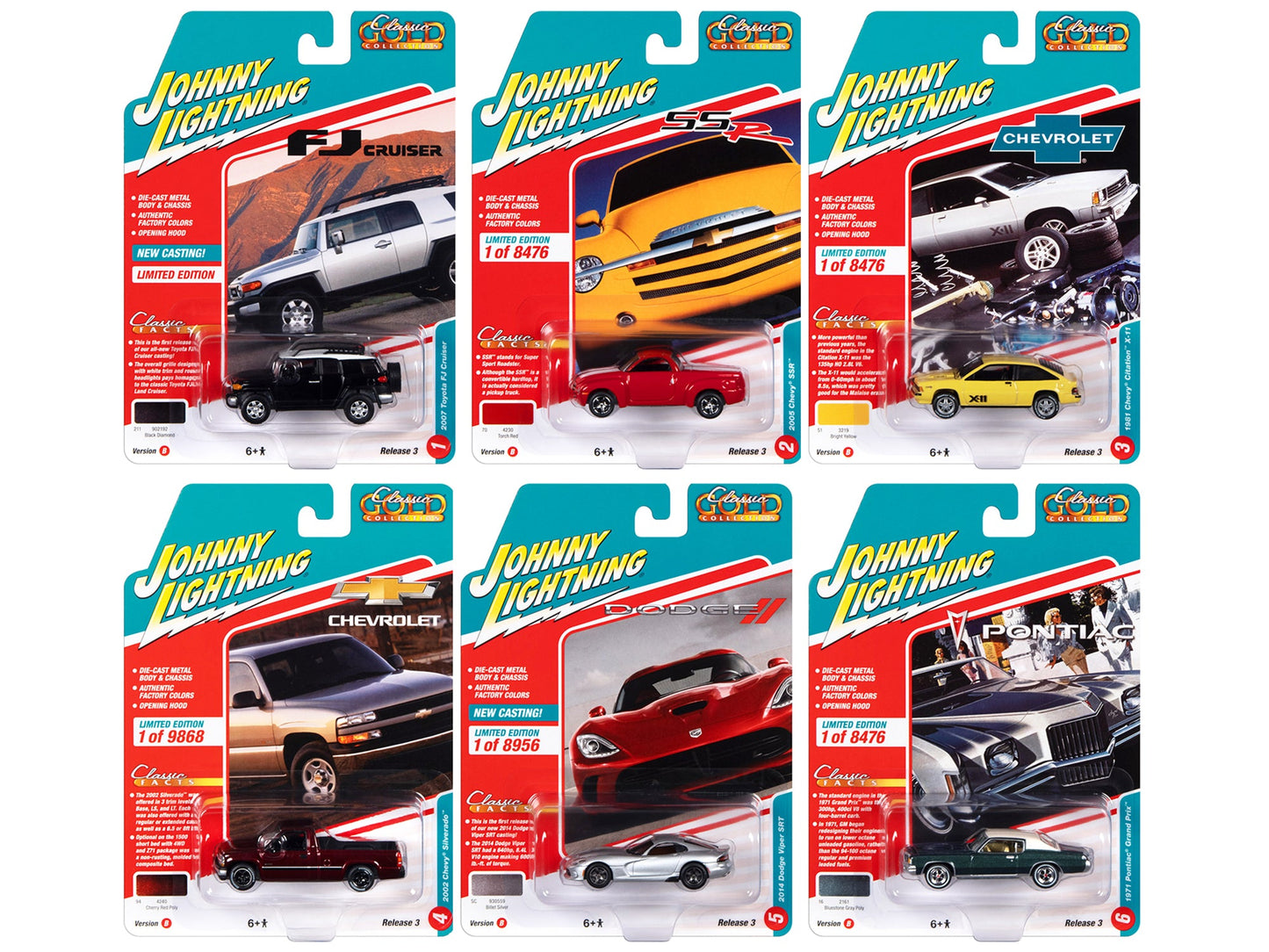 "Classic Gold Collection" 2022 Set B of 6 Cars Release 3 1/64 Diecast Model Cars
