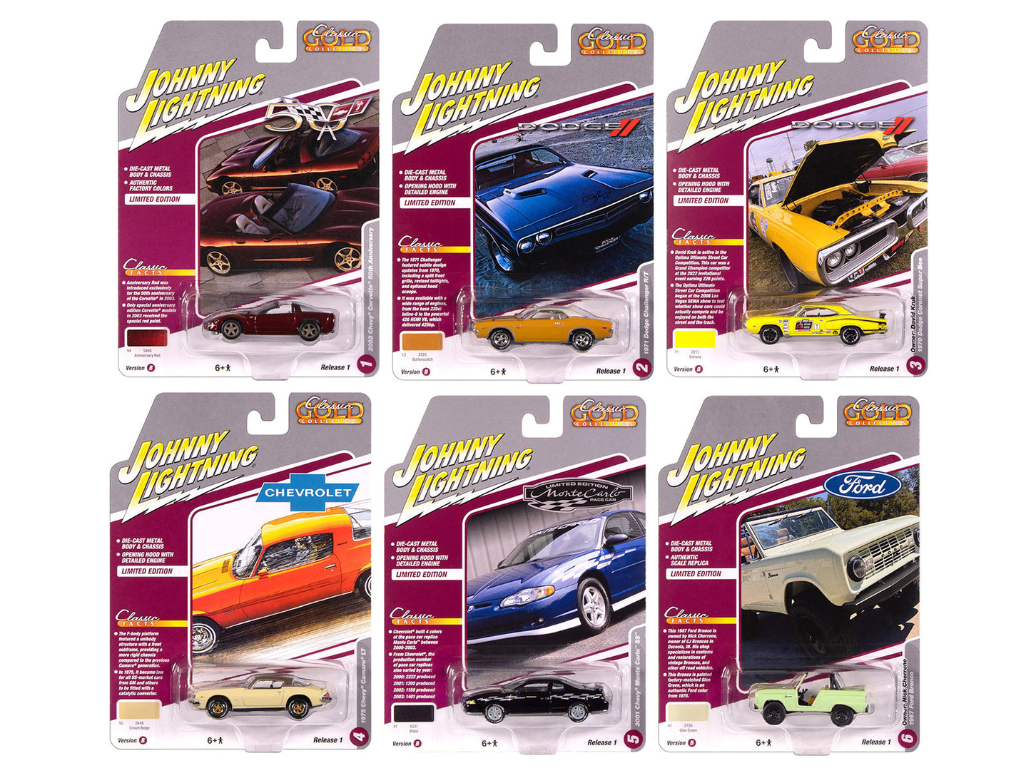 "Classic Gold Collection" 2025 Release 1 Set B of 6 Cars 1/64 Diecast Model Cars