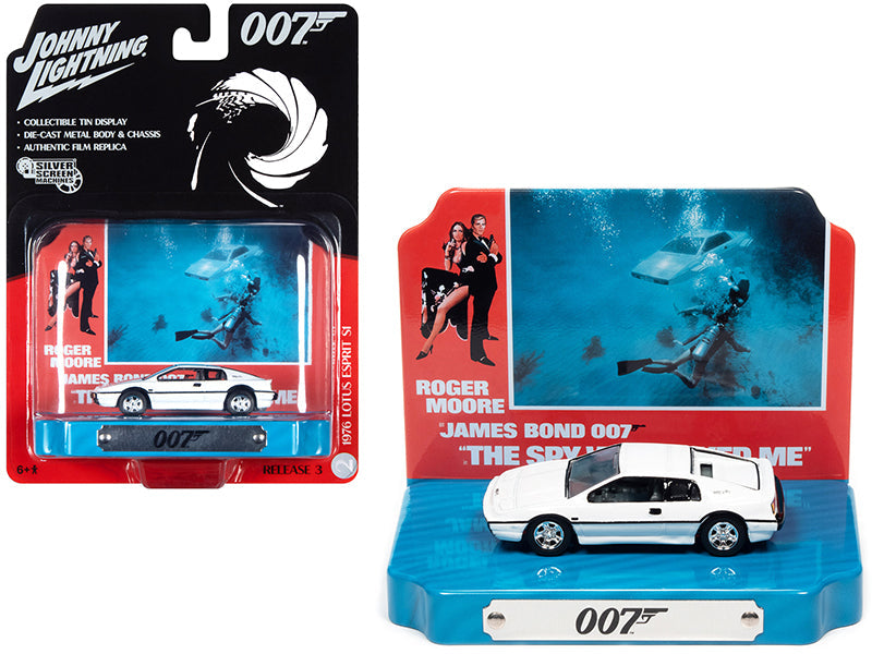 1976 Lotus Esprit S1 White with Collectible Tin Display "007" (James Bond) "The Spy Who Loved Me" (1977) Movie (10th in the James Bond Series) 1/64 Diecast Model Car