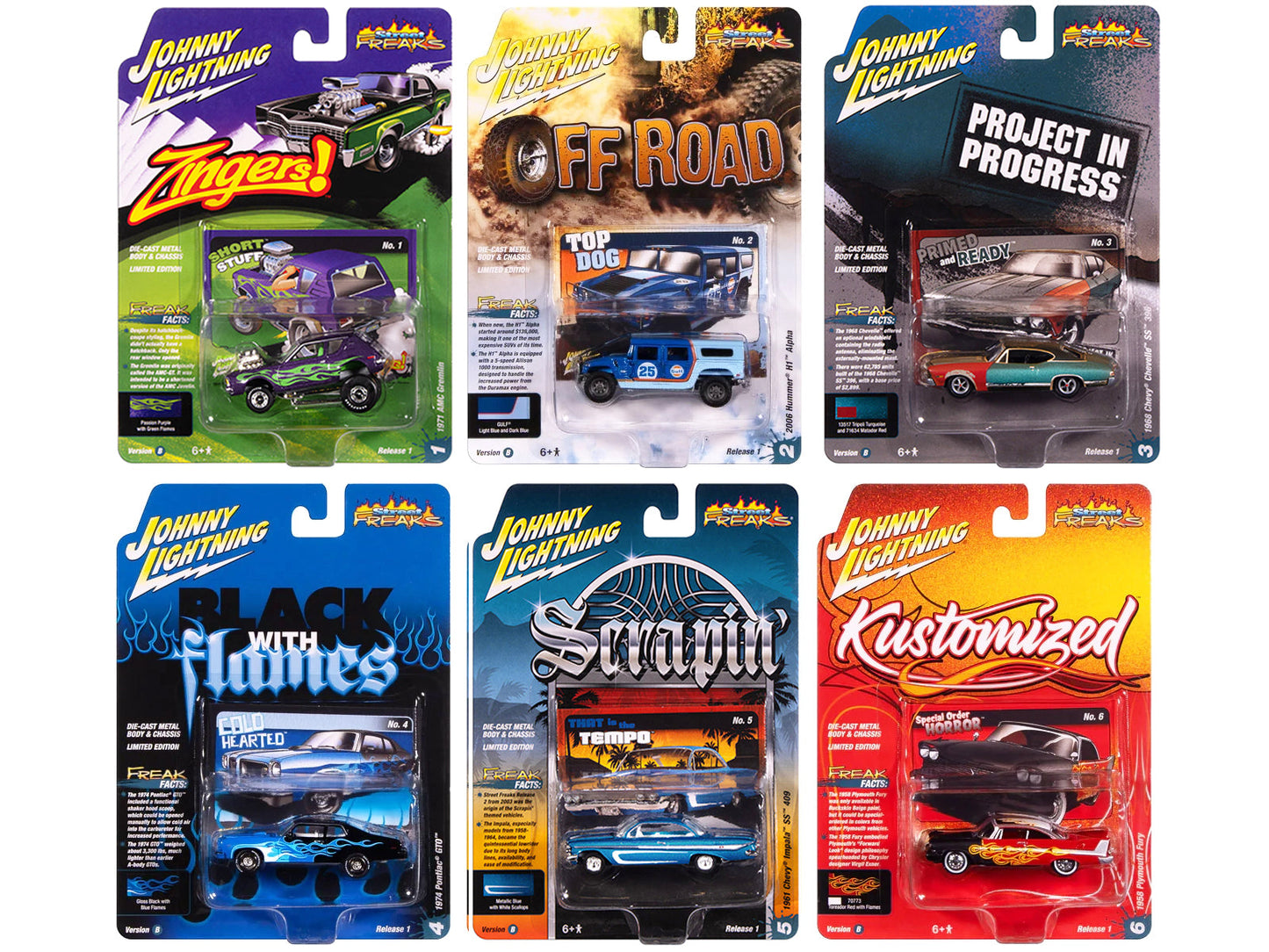 "Street Freaks" 2025 Release 1 Set B of 6 Cars 1/64 Diecast Model Cars