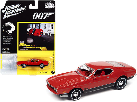 1971 Ford Mustang Mach 1 Bright Red with Black Bottom (James Bond 007) "Diamonds Are Forever" (1971) Movie "Pop Culture" Series 1/64 Diecast Model Car
