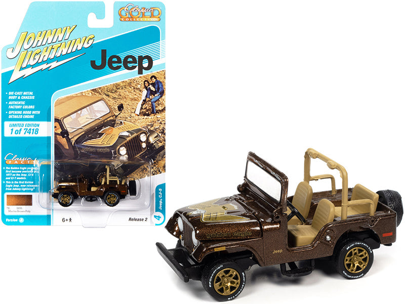 Jeep CJ-5 Mocha Brown Metallic with Golden Eagle Graphics "Classic Gold Collection" Series Limited Edition to 7418 pieces Worldwide 1/64 Diecast Model Car