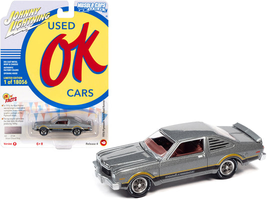 1976 Plymouth Volare Road Runner Silver Cloud Metallic with Stripes "OK Used Cars" Series Limited Edition to 18056 pieces Worldwide 1/64 Diecast Model Car