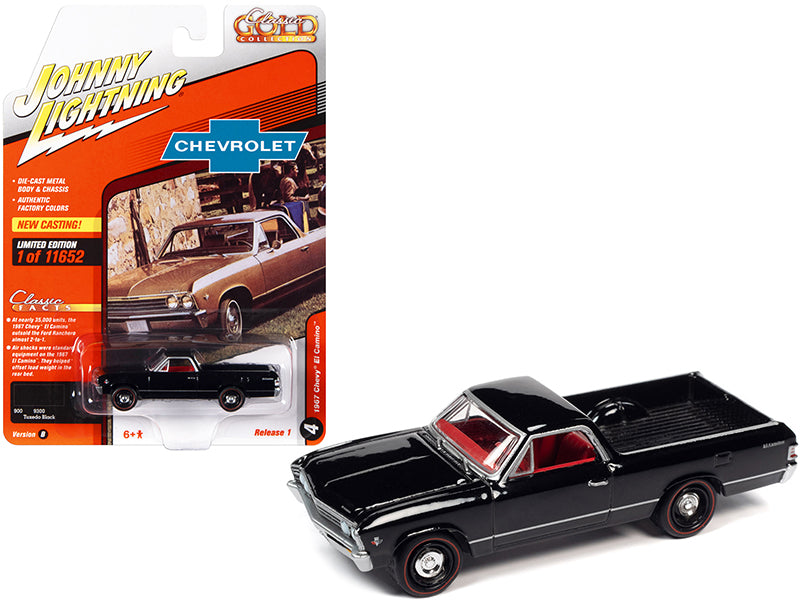1967 Chevrolet El Camino Tuxedo Black with Red Interior "Classic Gold Collection" Series Limited Edition to 11652 pieces Worldwide 1/64 Diecast Model Car