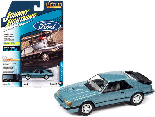 1986 Ford Mustang SVO Light Regatta Blue Metallic with Black Stripes "Classic Gold Collection" Series Limited Edition to 12768 pieces Worldwide 1/64 Diecast Model Car